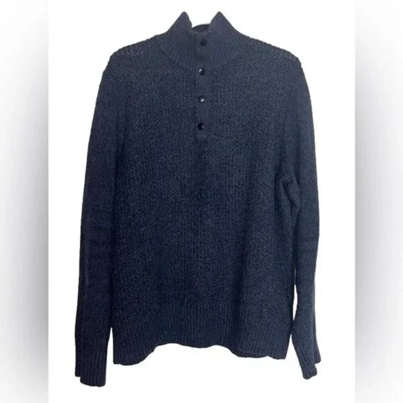 BANANA REPUBLIC ITALIAN YARN MERINO WOOL Blend Mock Neck 1/4 Snap Pullover LARGE - Picture 1 of 8